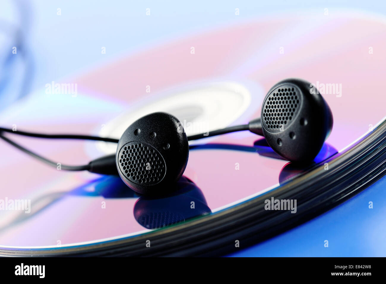 compact disk with earphone Stock Photo