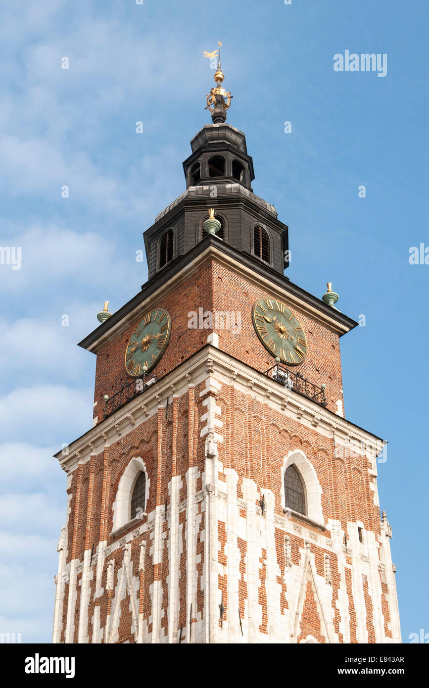 Town Hall Tower (Ratusz) on Main (Grand) Market Square (Rynek Glowny) in Krakow, Poland Stock Photo