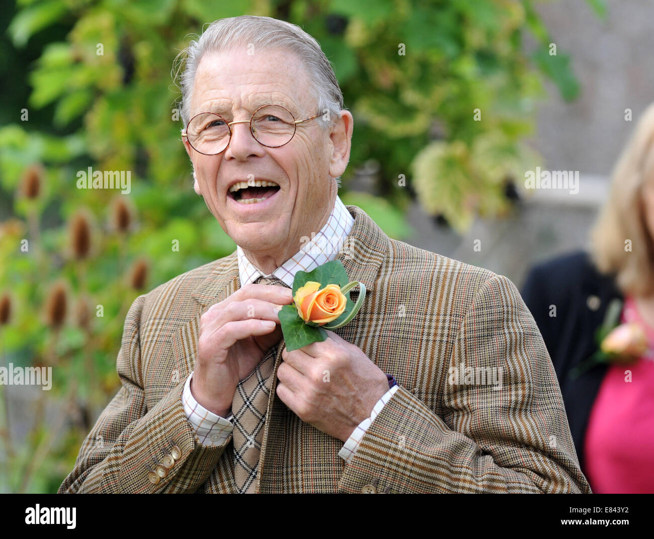 Dorset, UK. 29th Sep, 2014. Actor Edward Fox was joined by his wife and fellow actress Joanna David as they opened a set of new greenhouses at the Kingston Maurward Horticultural College in their home county of Dorset, Britain. Credit:  Dorset Media Service/Alamy Live News Stock Photo