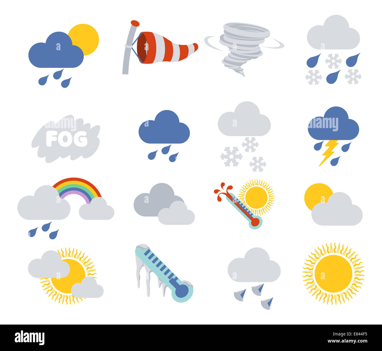 Weather icon set for weather forecasting apps or similar in modern flat colour style Stock Photo
