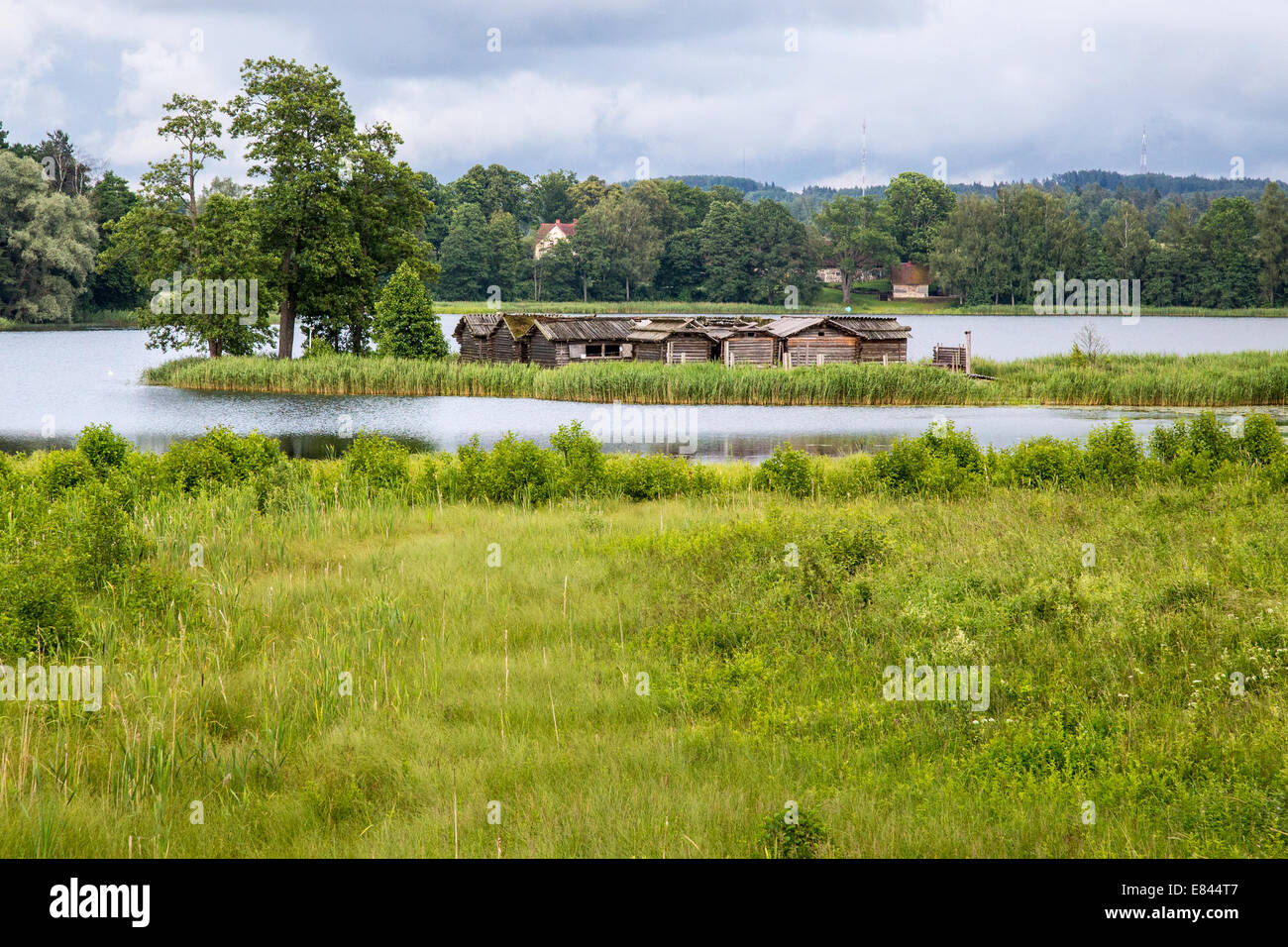 Araisi lake foretress, ancient settlement in Araisi Muesum Park, Latvia Stock Photo
