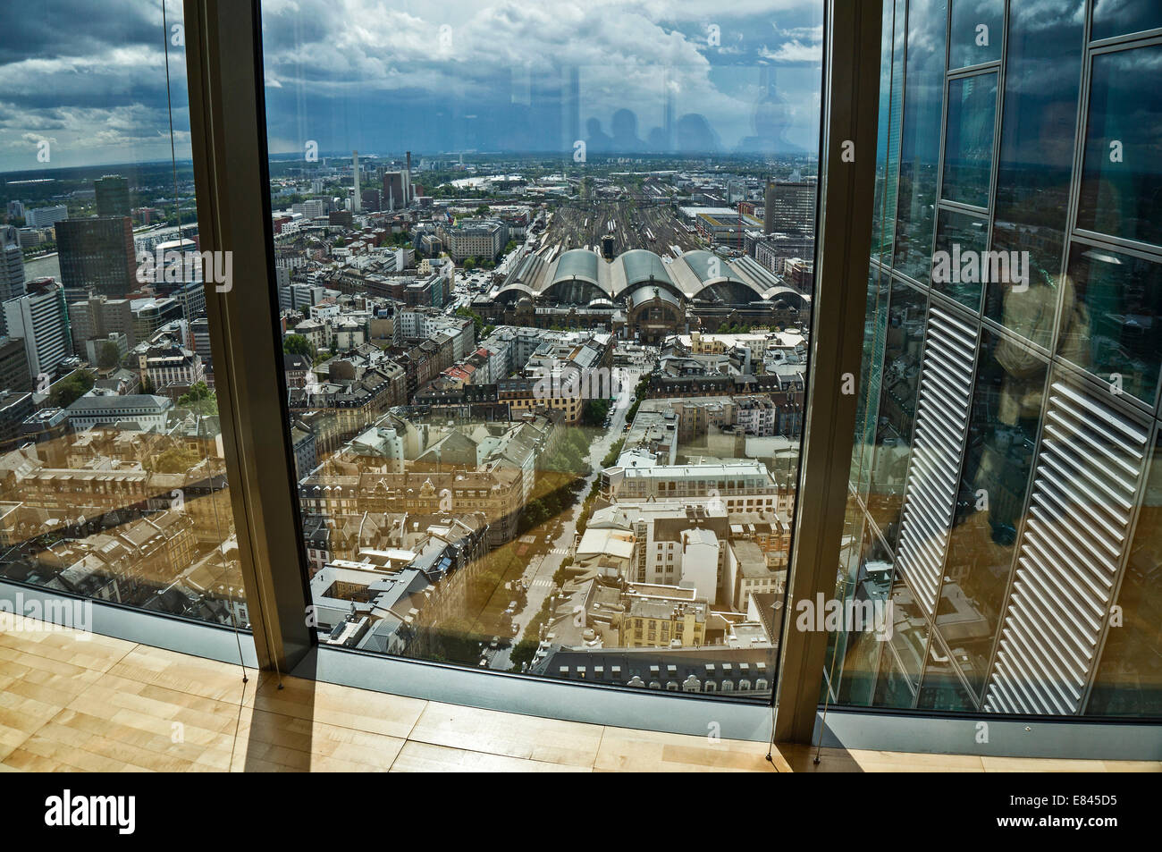 View from the 36th floor of the Gallileo skyscraper of Commerzbank on the station district of Frankfurt, Germany. Stock Photo