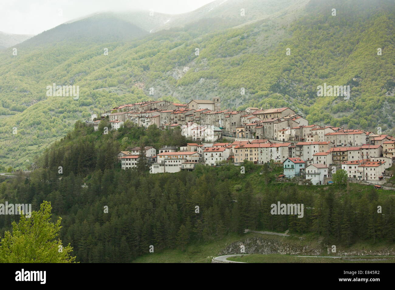 Italian hill town of Opi, Abruzzo National Park, Apennines, Italy. Stock Photo
