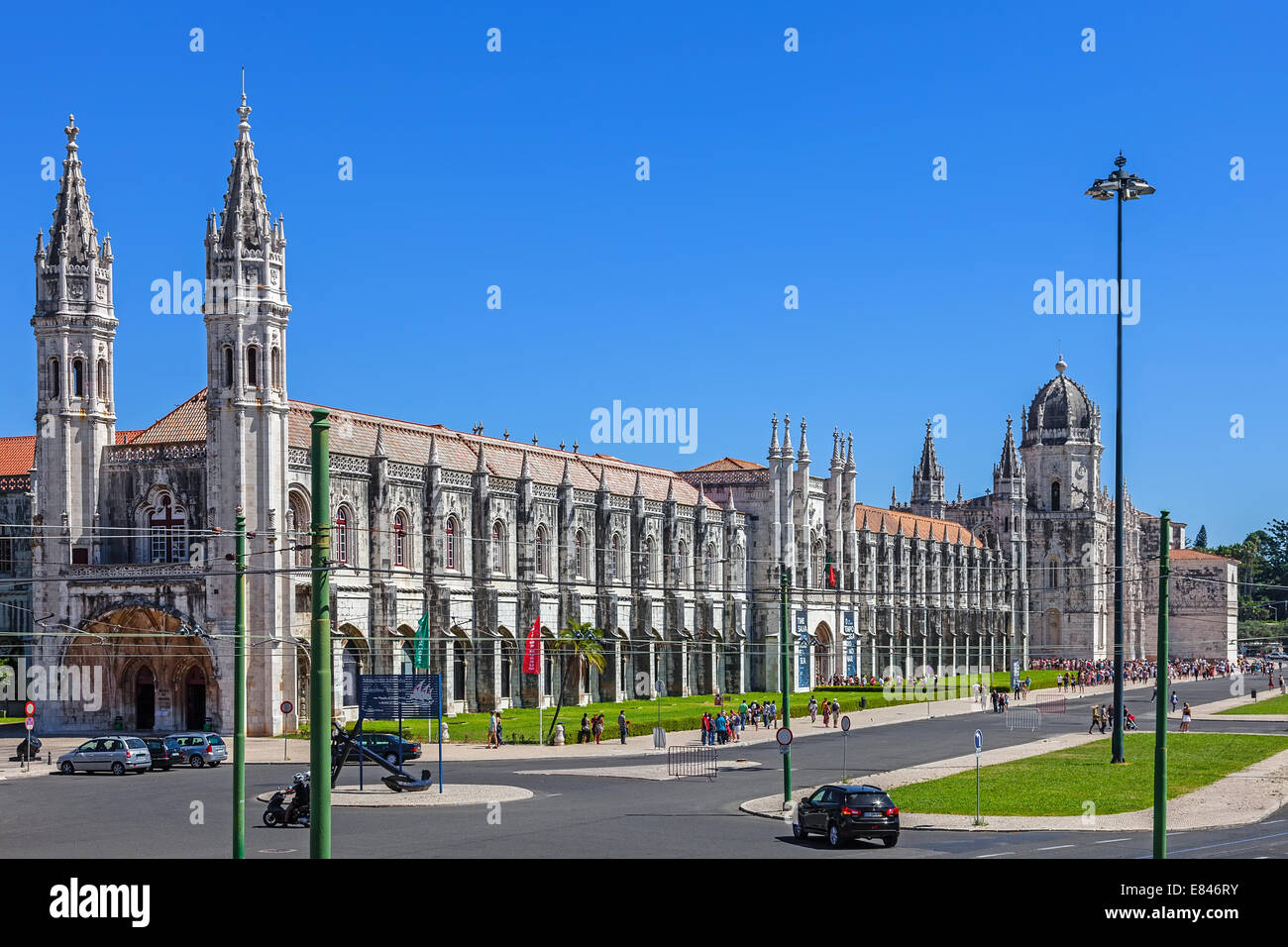 Jeronimos Monastery with the maritime Museum entrance on the left, and the Archeology Museum at the middle. Lisbon, Portugal Stock Photo