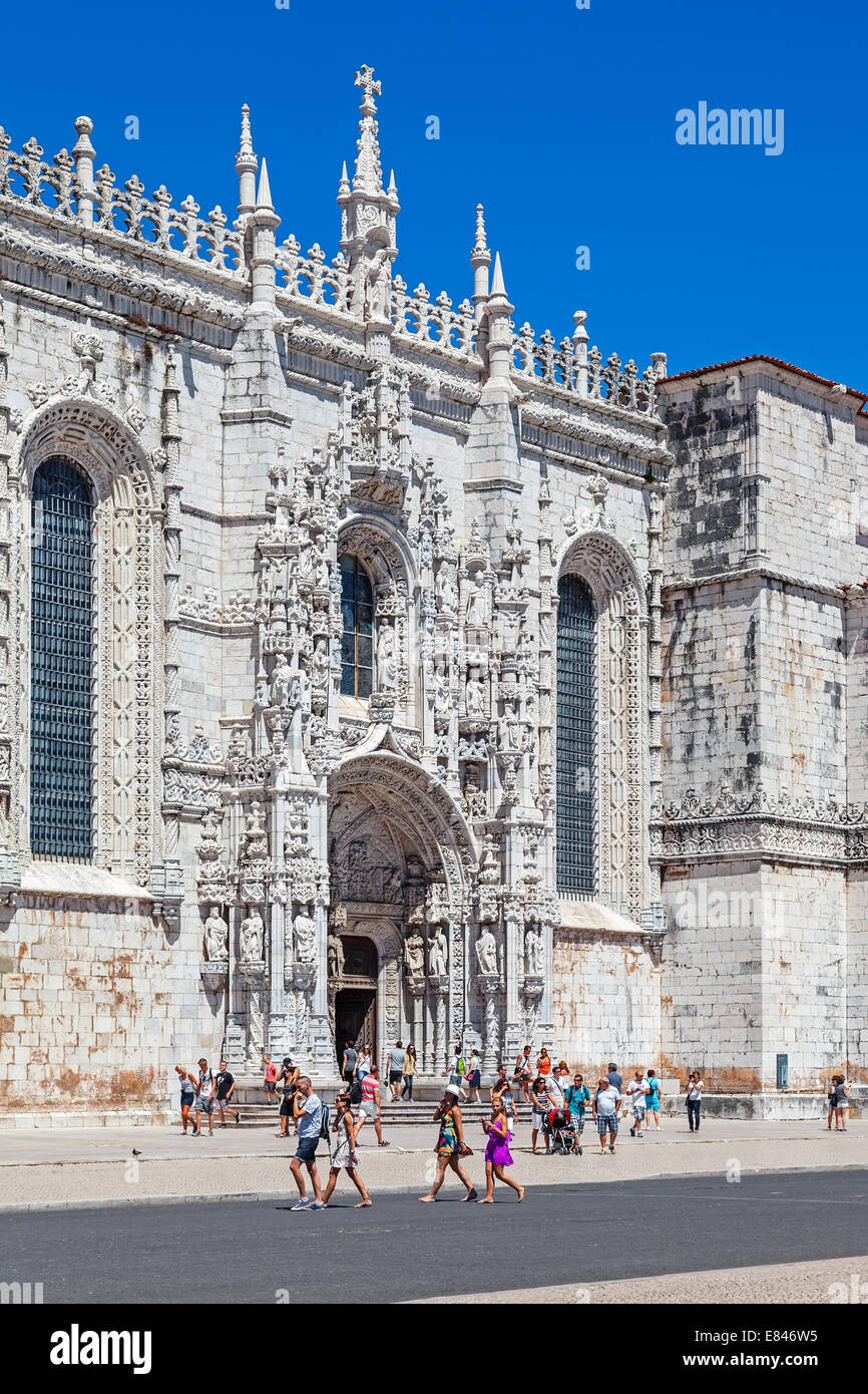 Jeronimos monastery with the heavily ornate South-Portal. UNESCO World Heritage. Belem, Lisbon, Portugal Stock Photo