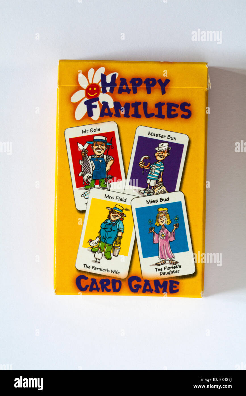 Box of Happy Families card game playing cards isolated on white ...