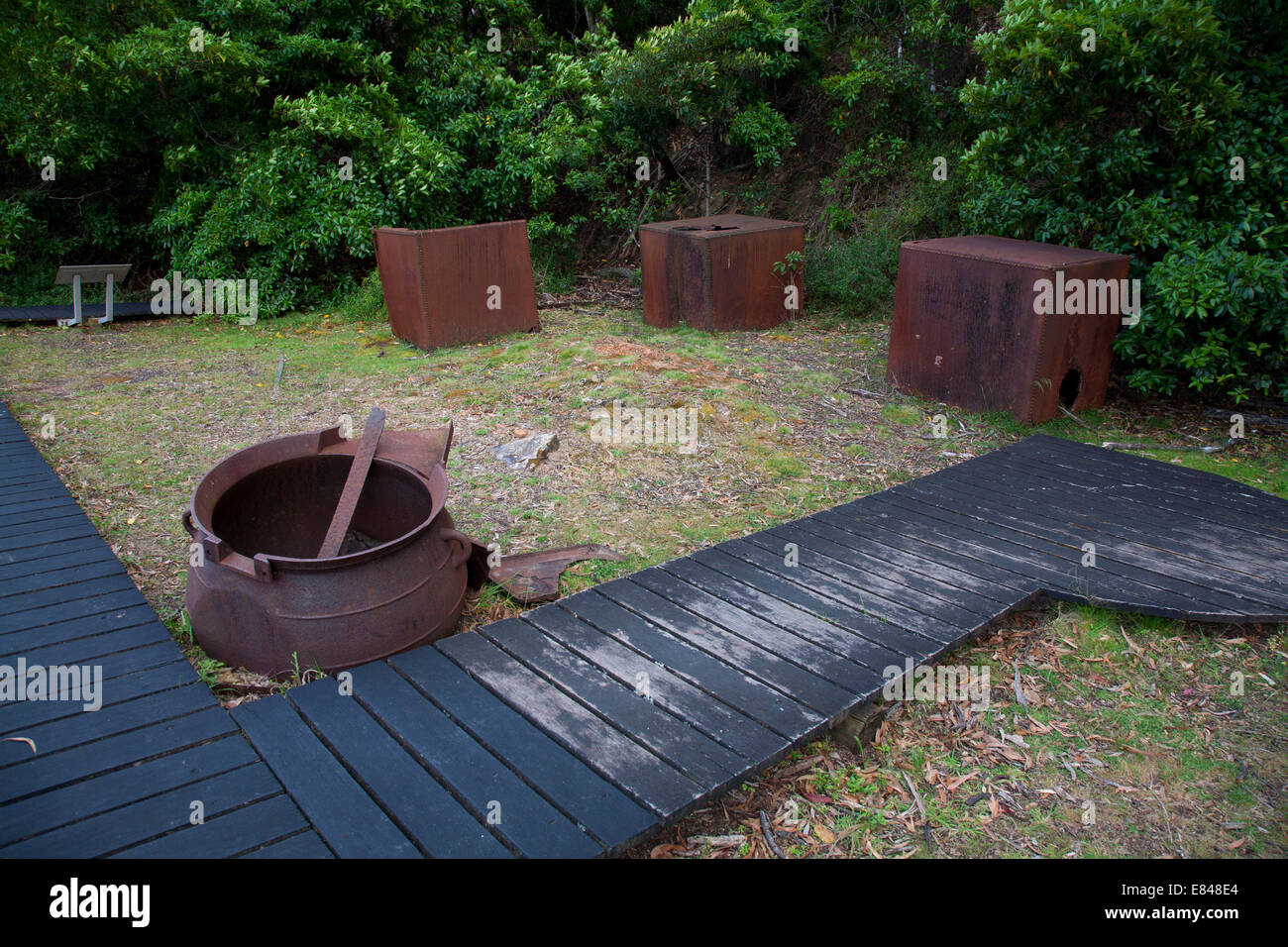 Display of boiling down pots used in the whale industry Kiah Inlet Ben ...