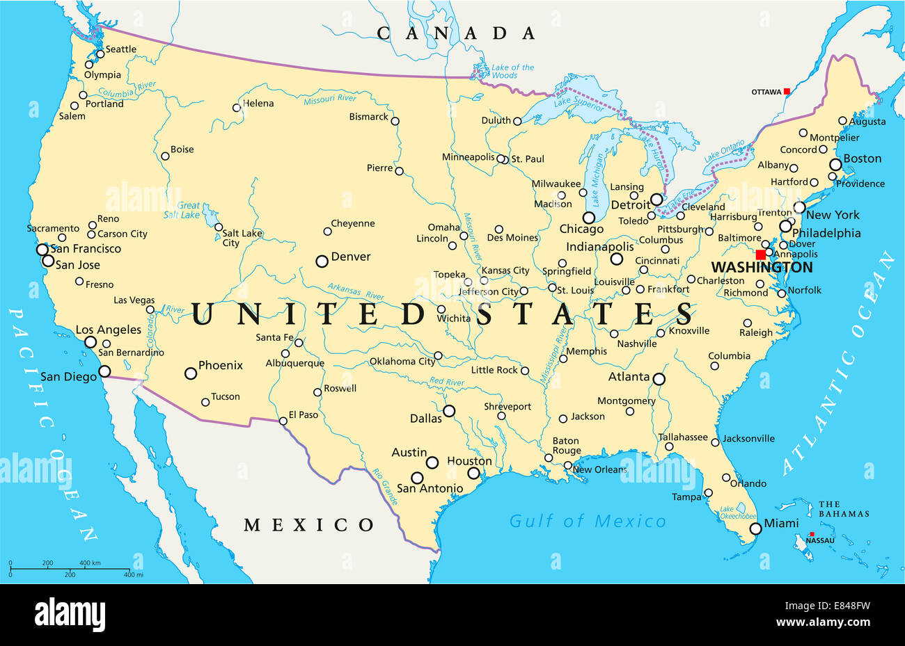 United States of America Political Map Stock Photo