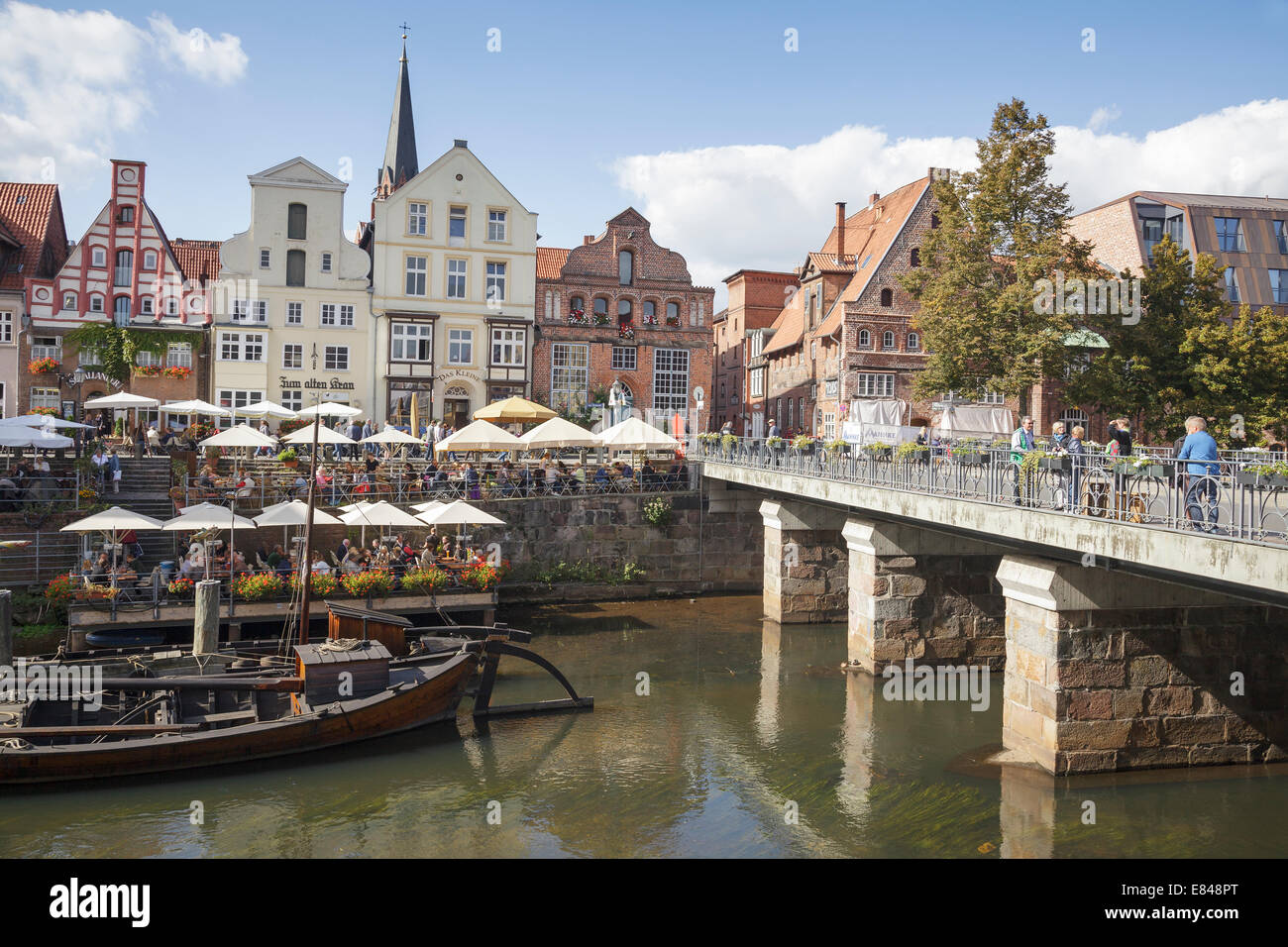 Harbour with River Ilmenau and Am Stintmarkt, Luneburg, Lower Saxony, Germany Stock Photo