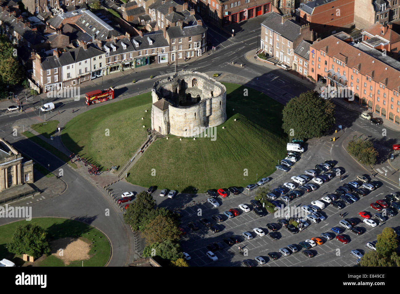 aerial view of Clifford's Tower castle, York, England, UK Stock Photo