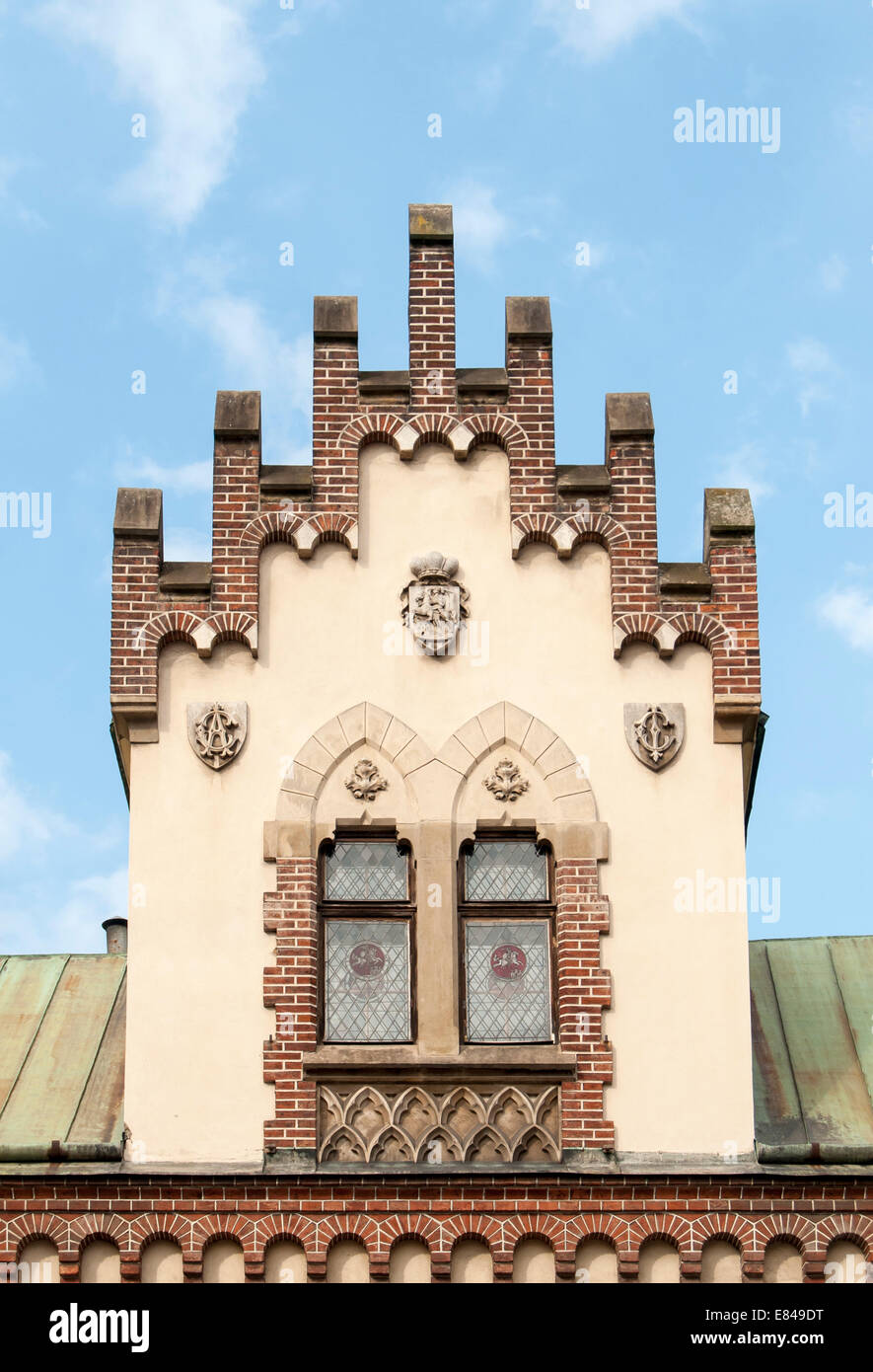 House with Stepped gable (Crow-stepped gable or Corbie step) in Krakow, Poland Stock Photo