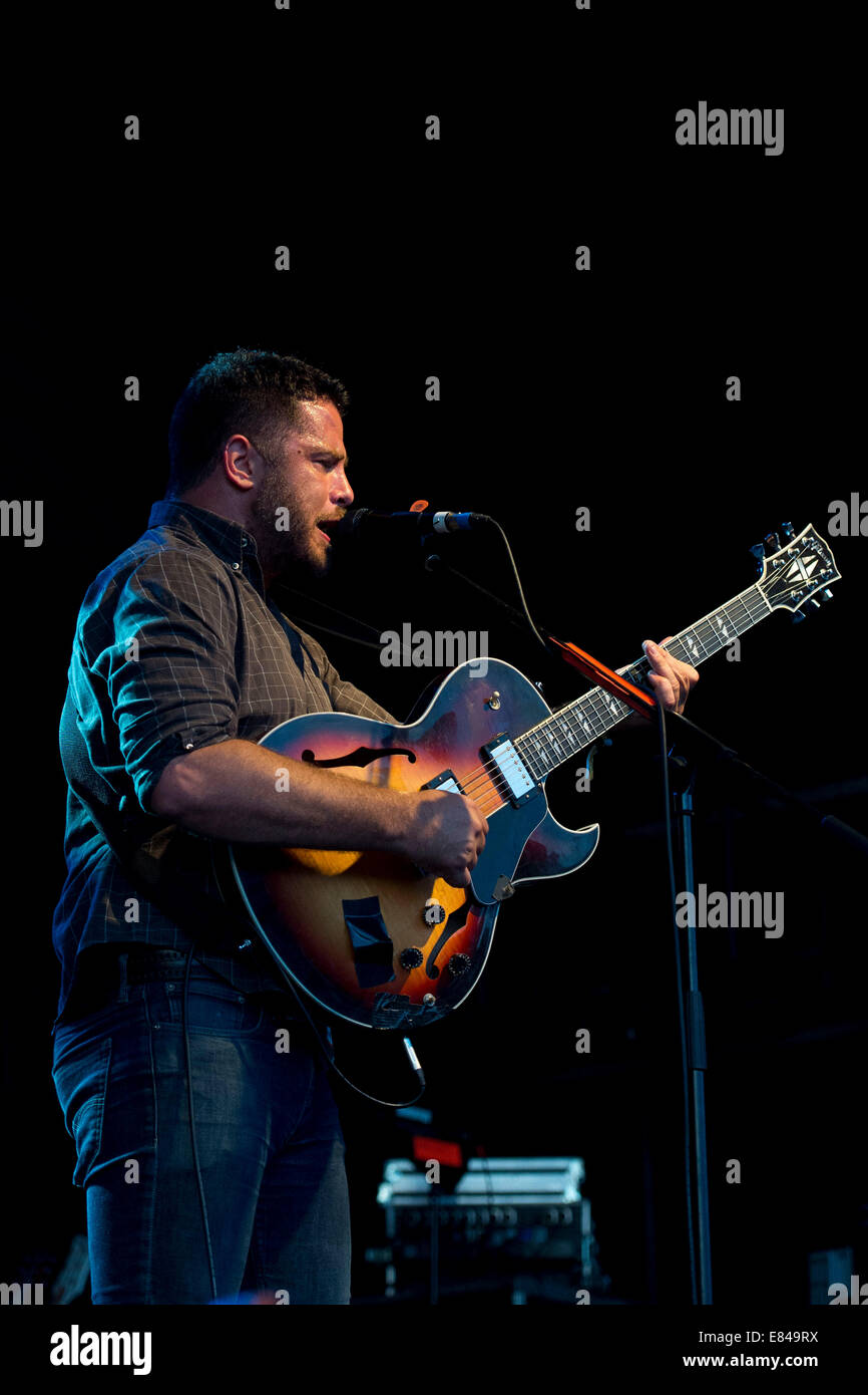 Billy McCarthy of Augustines performs during the Green Man festival at Glanusk Park in Brecon, Wales UK. Stock Photo