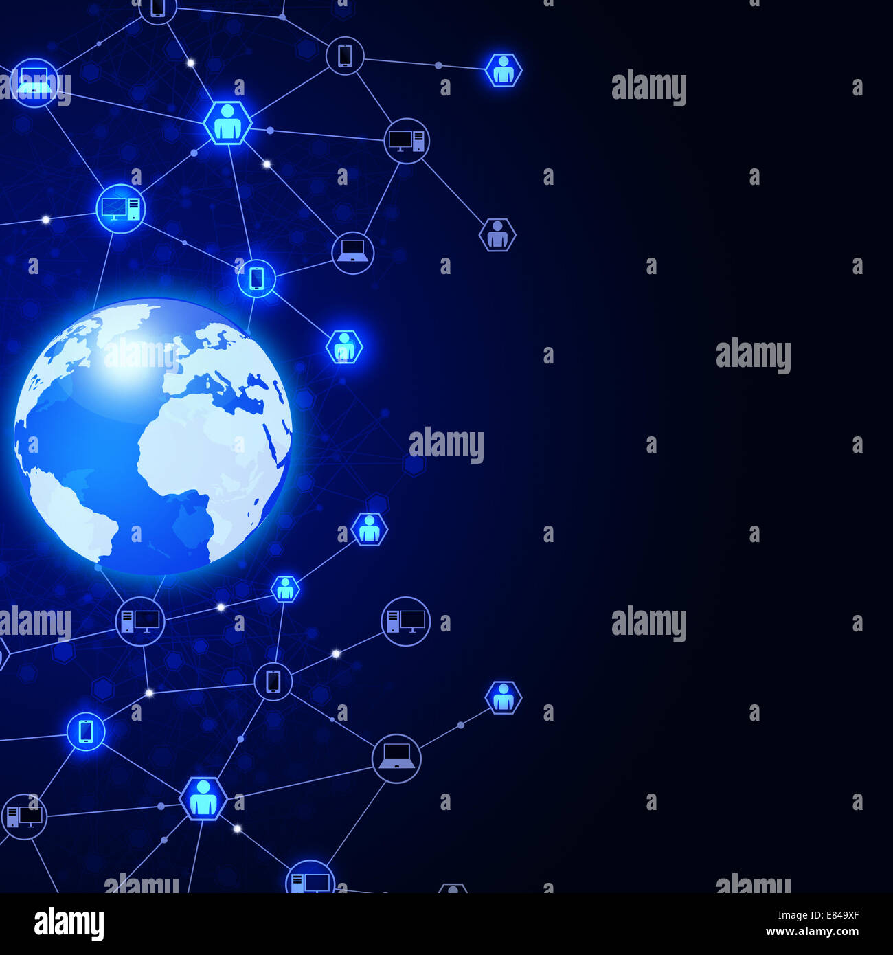 abstract network digital communications concept blue background Stock Photo