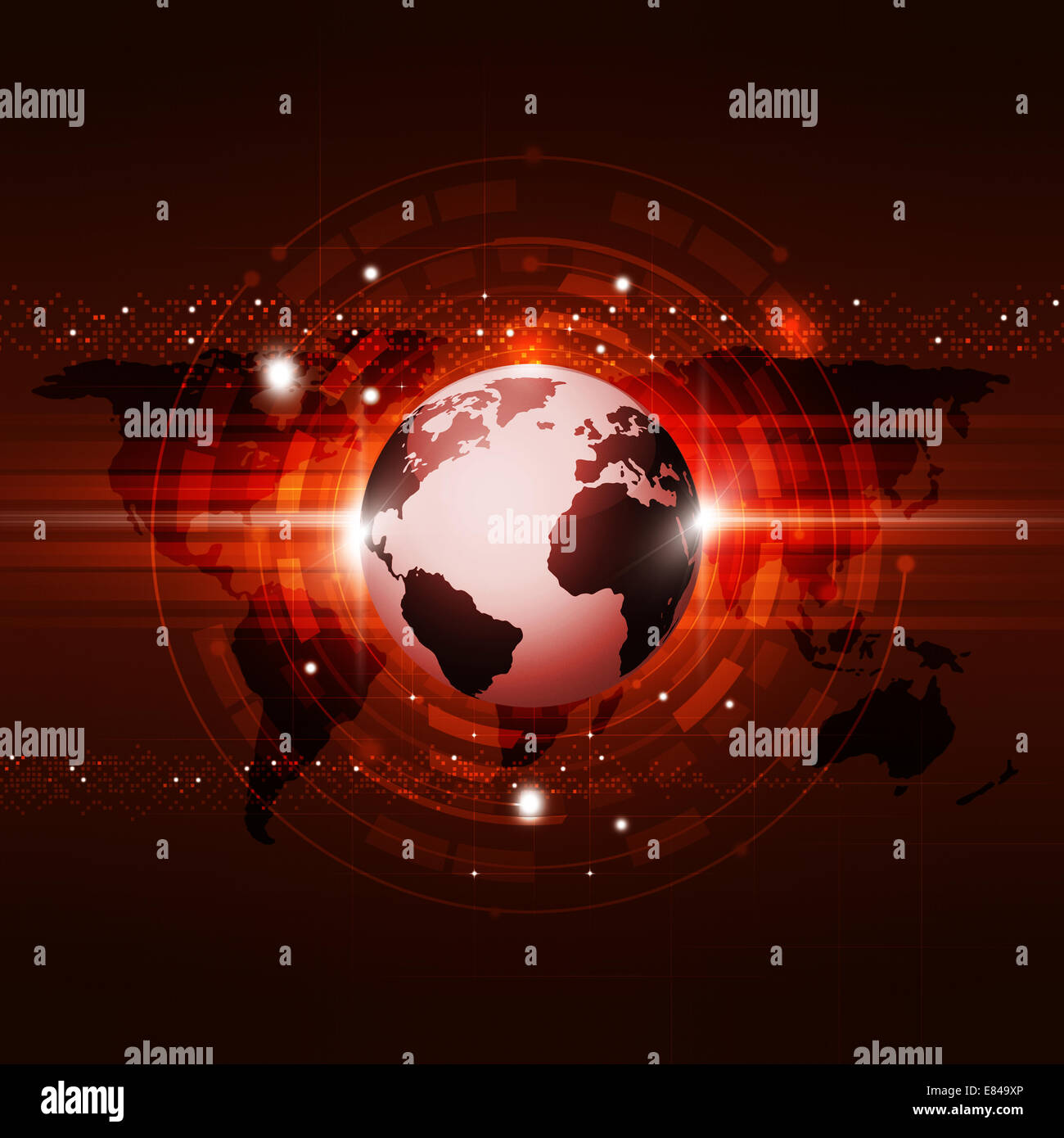 abstract global business concept technology communication red background Stock Photo