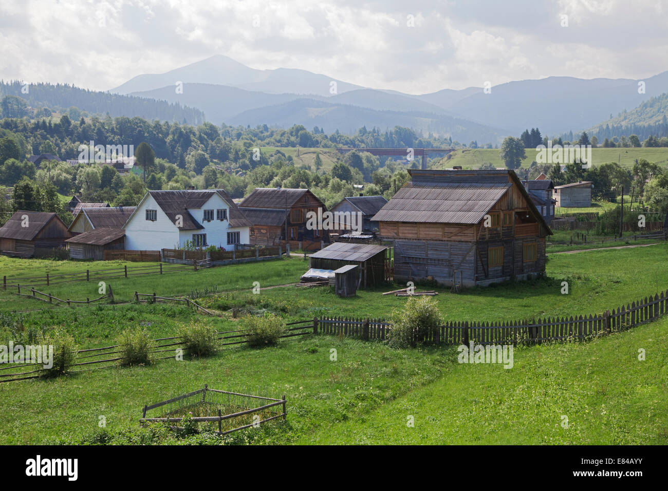 Village in Eastern Carpathian mountains - traditional way of life Stock Photo