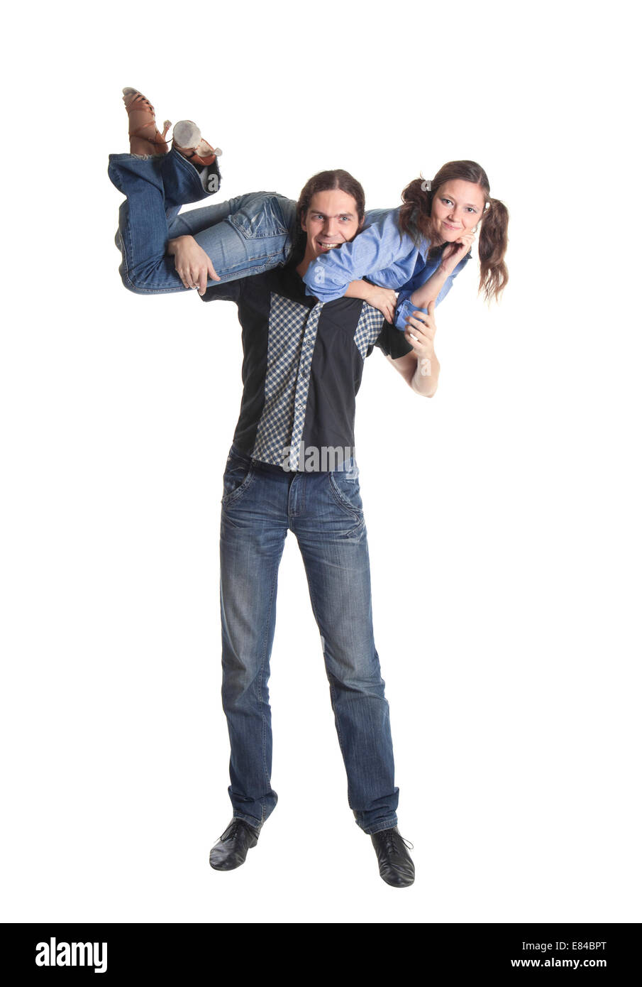 Cheerful couple isolated over white background Stock Photo - Alamy
