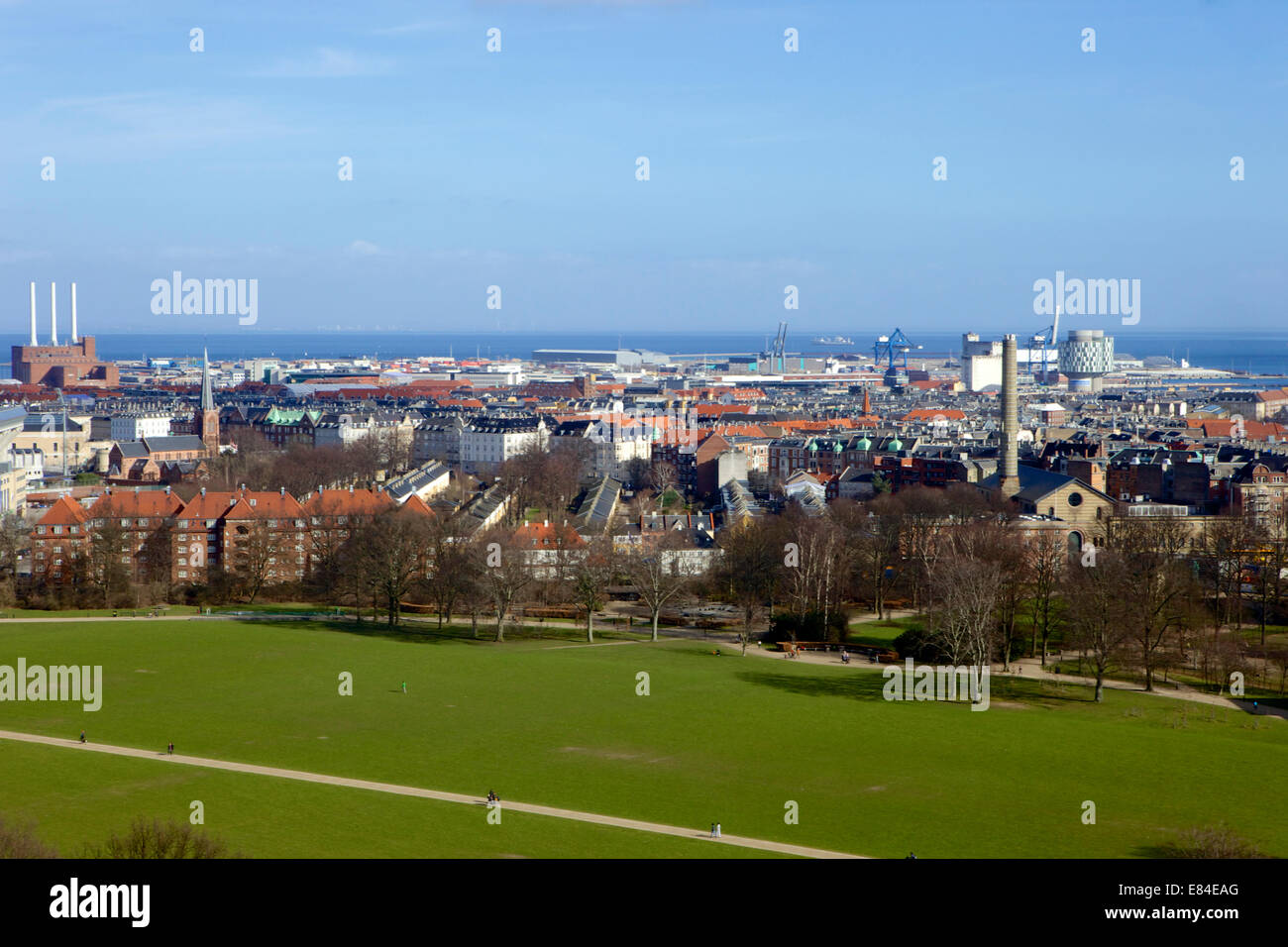 Hi views over City & Faelledparken, Copenhagen, Denmark, Scandinavia, Europe Stock Photo