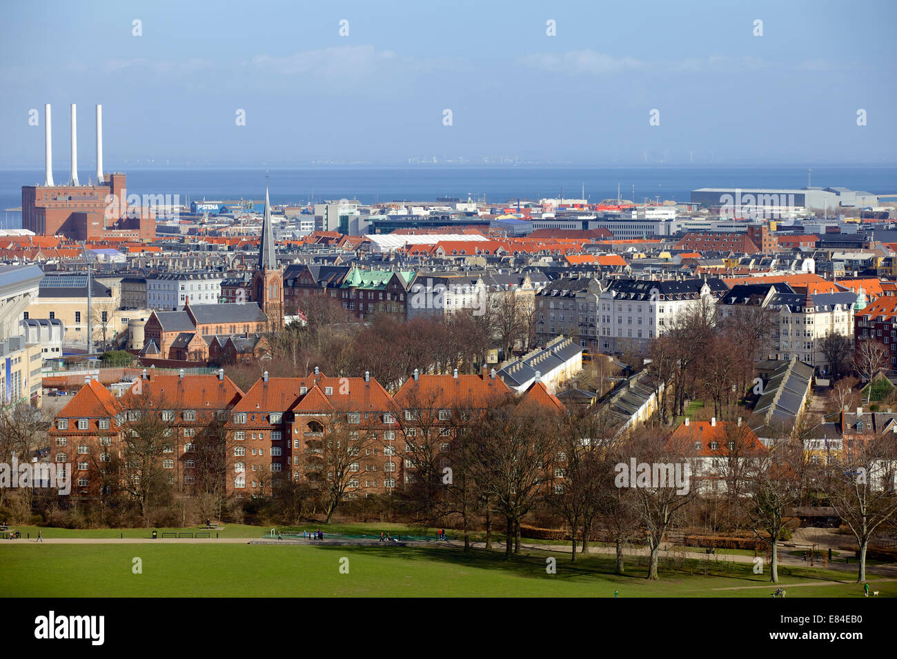 Hi views over City & Faelledparken, Copenhagen, Denmark, Scandinavia, Europe Stock Photo