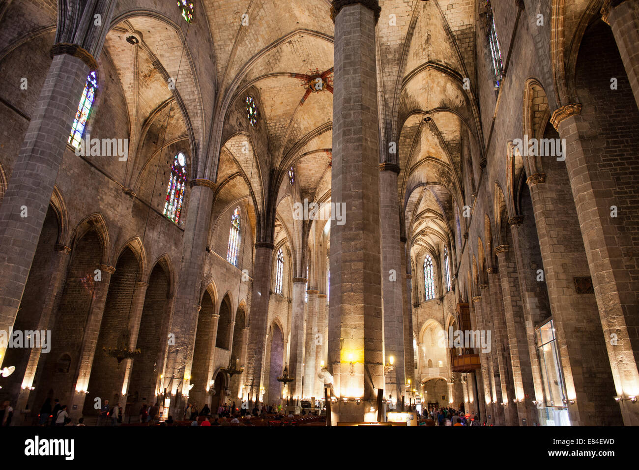 Interior of the Basilica of Santa Maria del Mar in Barcelona, Catalonia ...