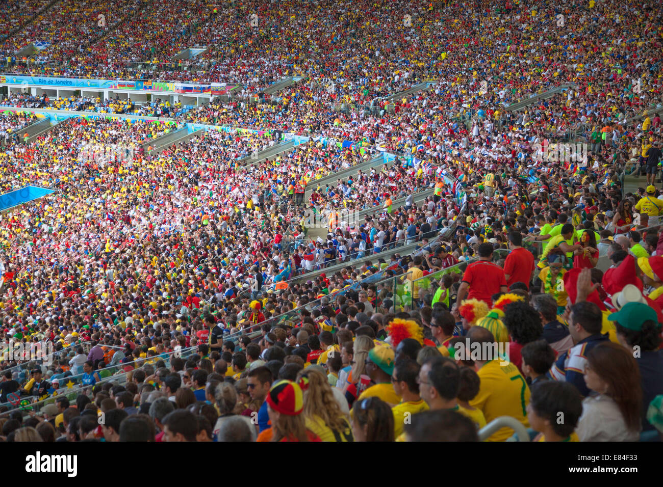 Football fans at World Cup football match at Maracana stadium, Rio de Janeiro, Brazil Stock Photo