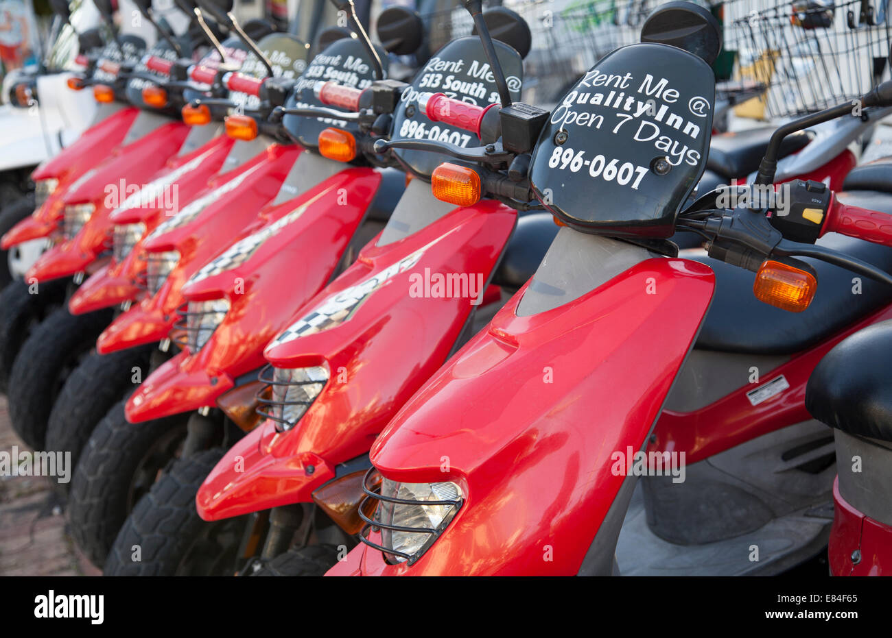 Red mopeds and scooter for rent in Key West the Florida Keys Stock Photo Alamy