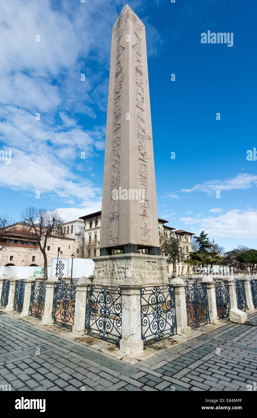 The Obelisk of Theodosius at Sultanahmet park. It is the Ancient Egyptian obelisk of Pharaoh Tutmoses II Stock Photo