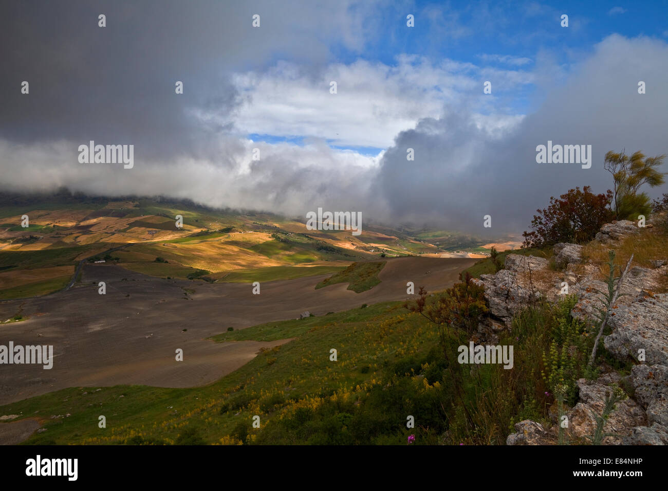 The landscape near the Roman ruins of Acinipo,  Near Ronda in the Province of Malaga, Spain Stock Photo
