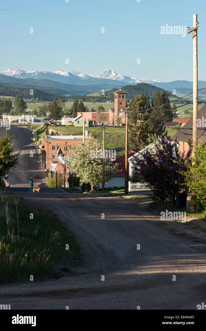 The Pintler Mountains rise to the south of Philipsburg, Montana. Stock Photo