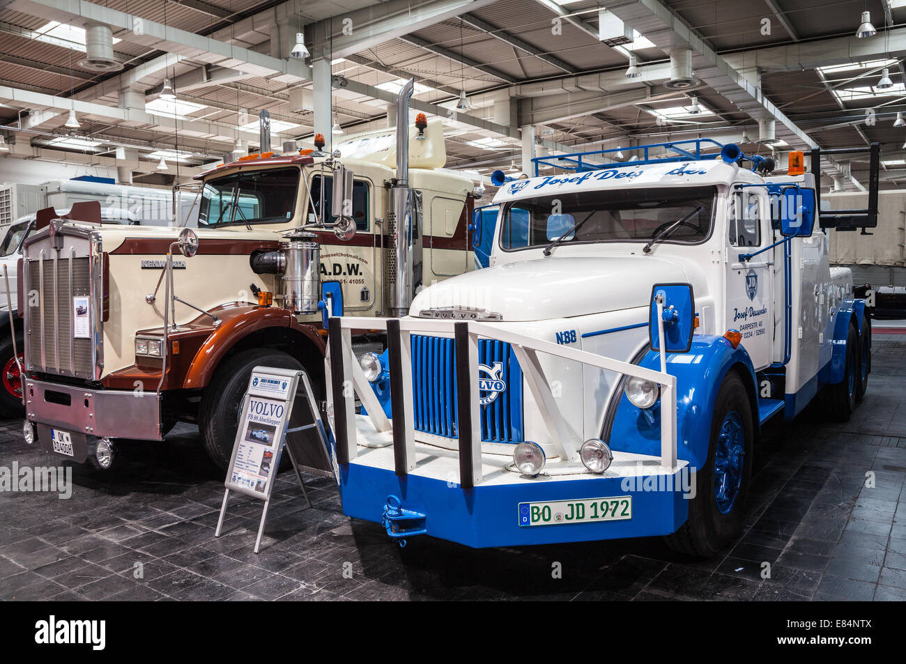 Historic Volvo and Kenworth trucks at the 65th IAA Commercial Vehicles Fair 2014 in Hannover, Germany Stock Photo