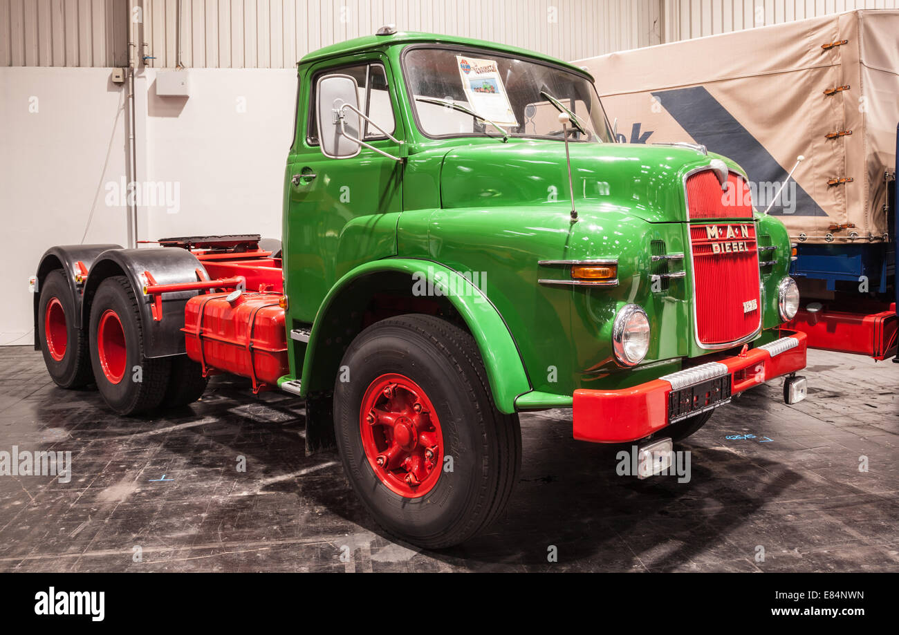 Historic MAN Diesel truck 15215 from 1968 at the 65th IAA Commercial Vehicles Fair 2014 in Hannover, Germany Stock Photo