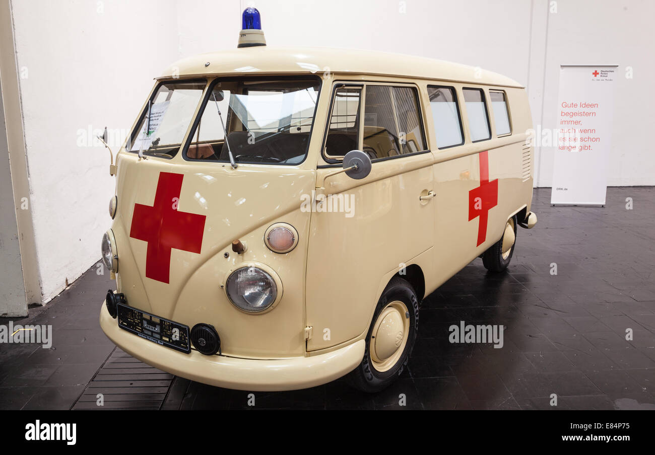 Historic Volkswagen T1 van Red Cross Service at the 65th IAA Commercial Vehicles Fair 2014 in Hannover, Germany Stock Photo