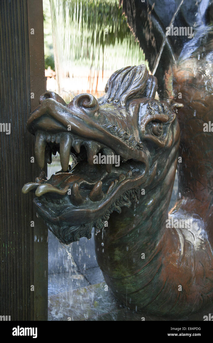 Dragon fountain at a playground in Prospect Park, Brooklyn, NY. Stock Photo