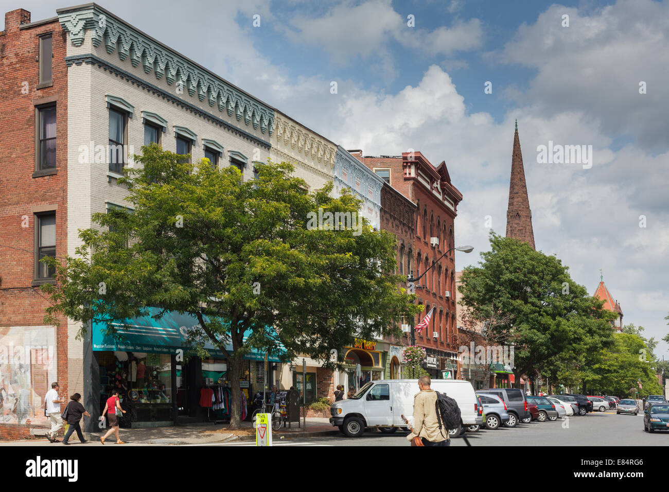 Main Street, shopping district of Northampton, Massachusetts Stock Photo