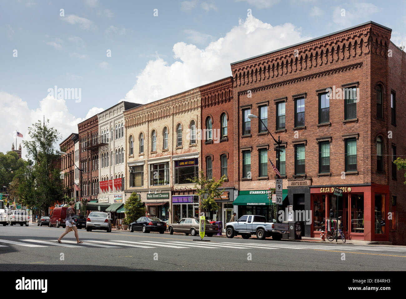 Main Street, shopping district of Northampton, Massachusetts Stock Photo