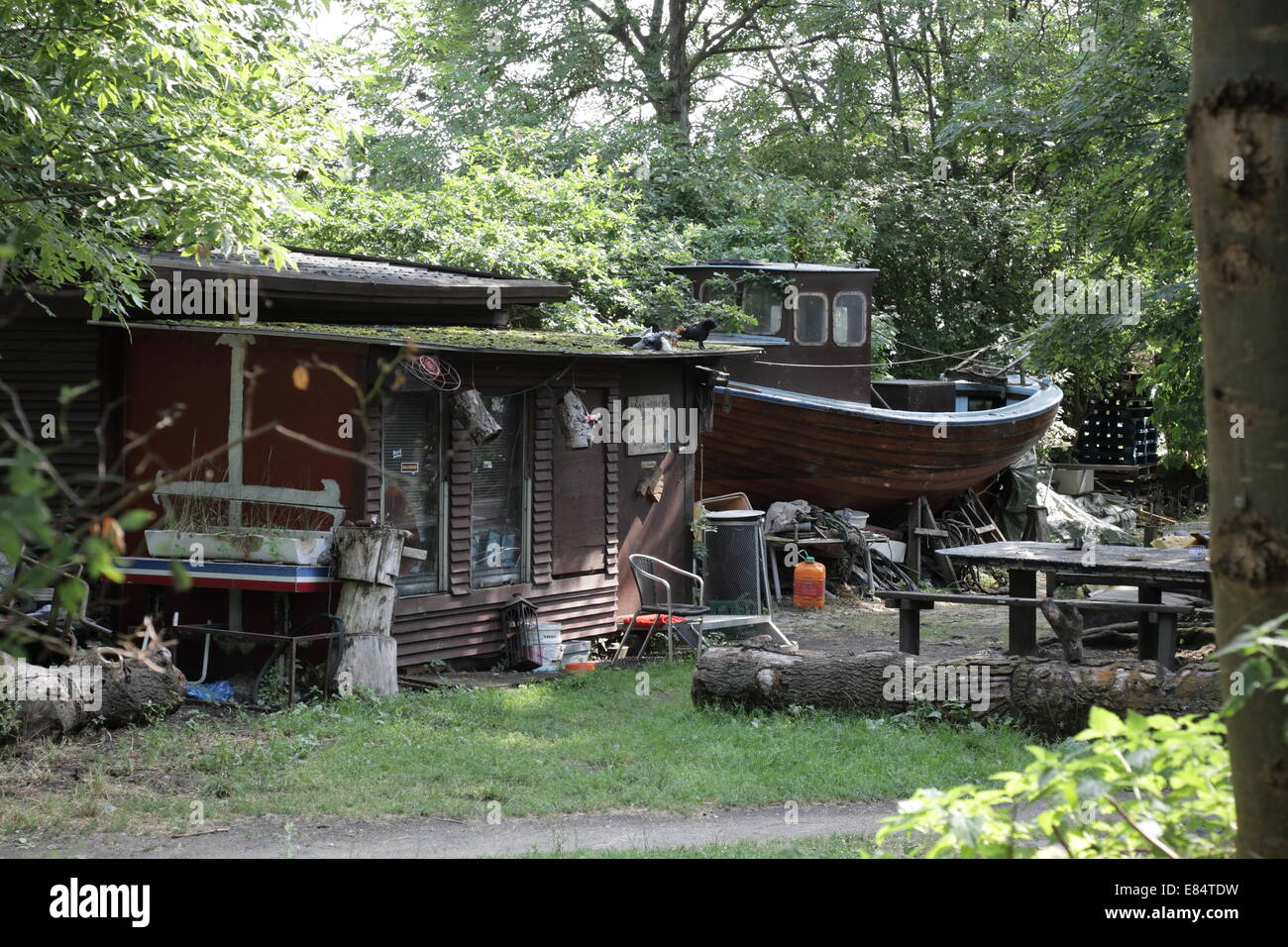 A typical house or shack in Freetown Christiania, Copenhagen, Denmark. Stock Photo