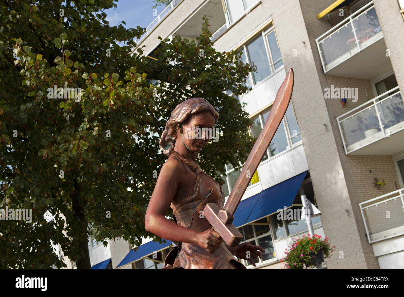 Arnhem, Netherlands - September 28, 2014: girl with sword at the world championships living statues in Arnhem Stock Photo