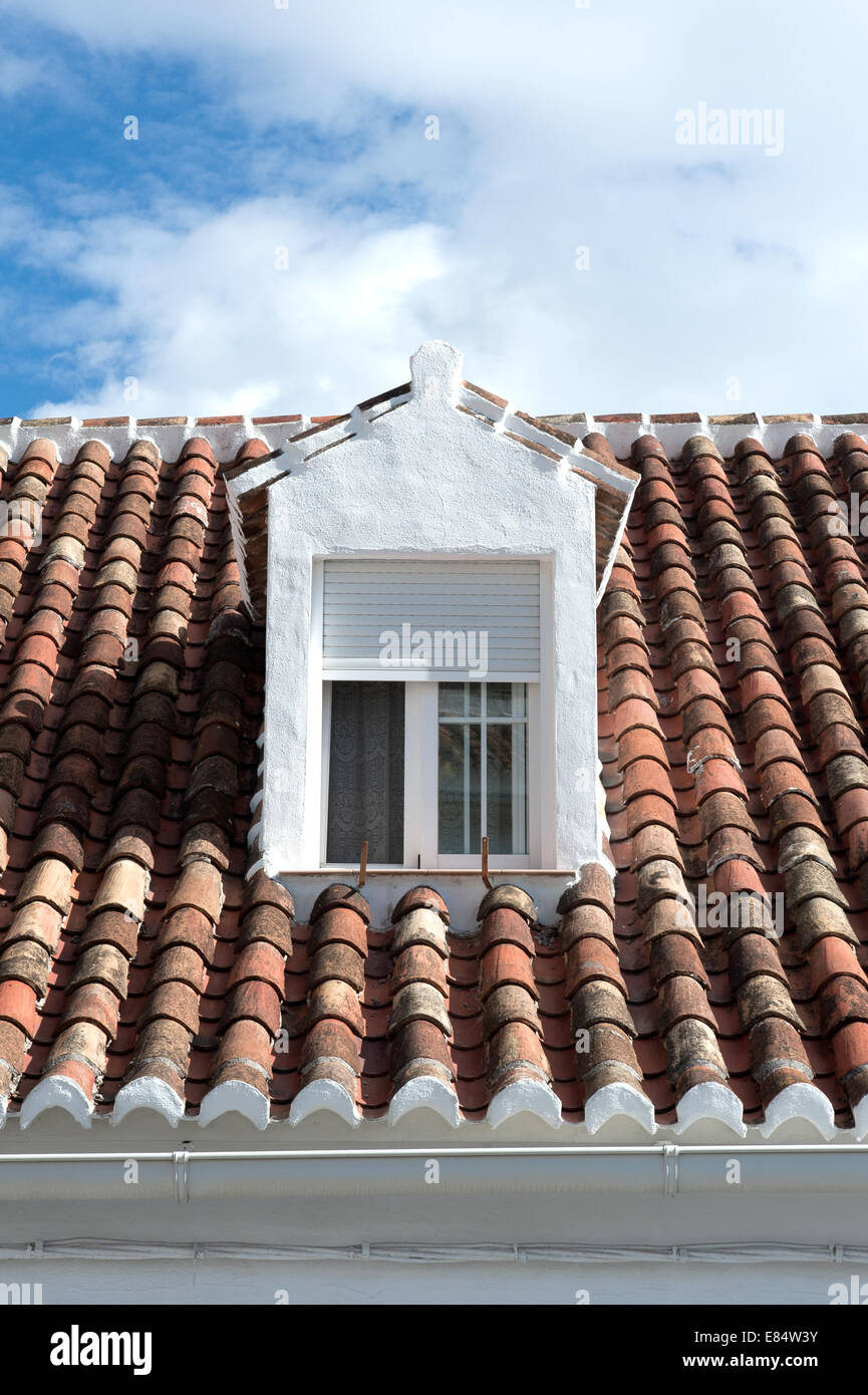 dormer roof window and pantiled roof in Mijas Andalusian village Spain Stock Photo
