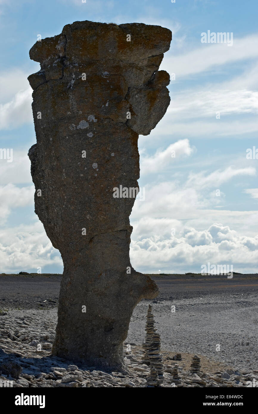 Limestone stacks called Rauks at Langhammershammer Faroe, Gotland ...