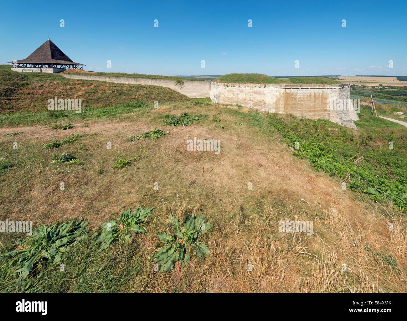 Khotyn fortress.  Eastern (Bender) gate of outer zone of the fortress, southeastern bastion. View from outside the fortress. Stock Photo