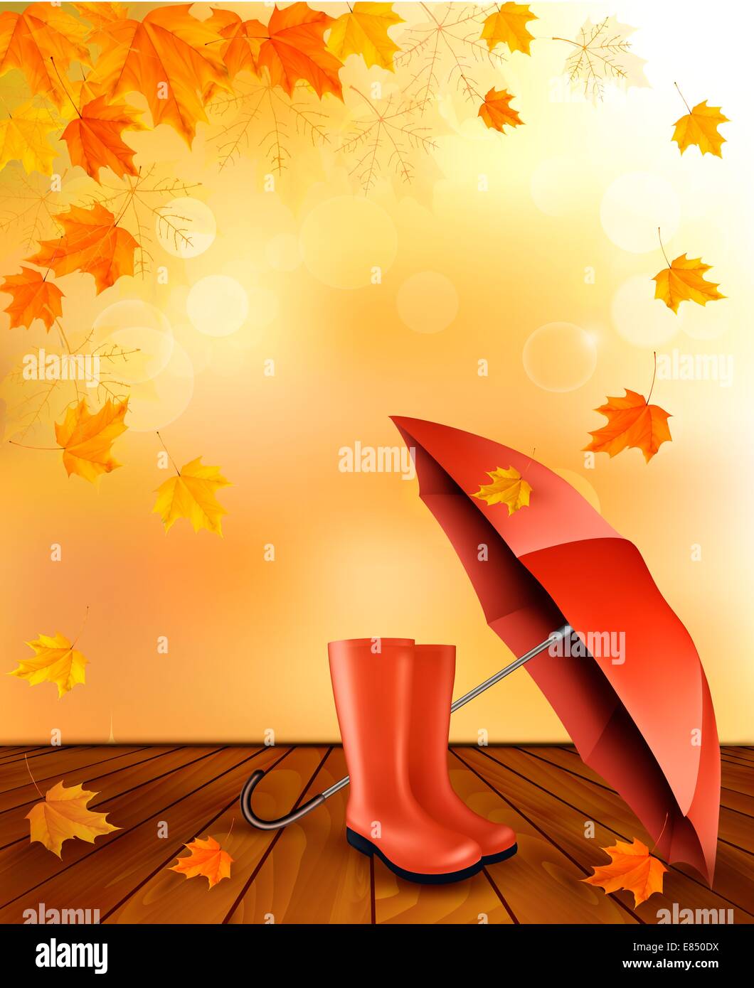 Autumn background with umbrella and rain boots. Vector Stock Photo - Alamy