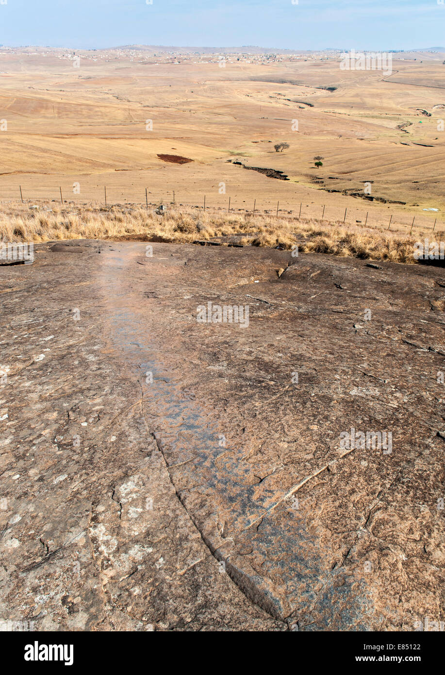 The rock on which Nelson Mandela used to slide and play as a child near his childhood home in the town of Qunu in South Africa. Stock Photo