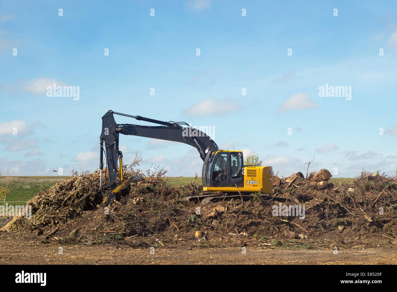 Windrow composting of dead trees for mulch at Shepard Waste Management Facility. Stock Photo