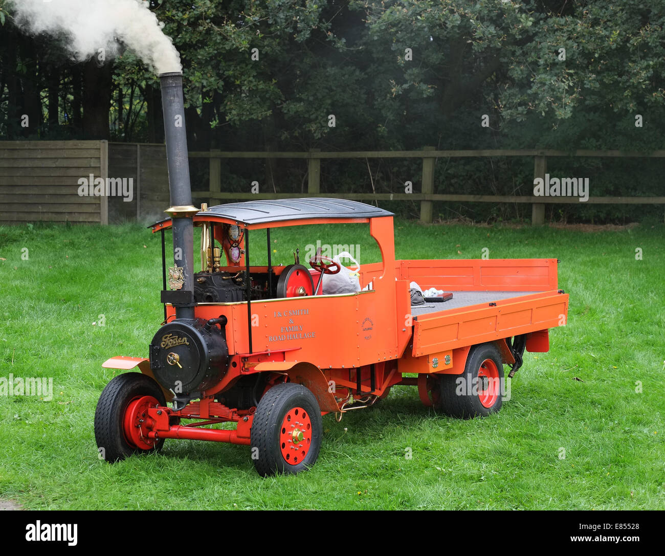 Model steam engines on show at rally in parkland. Stock Photo