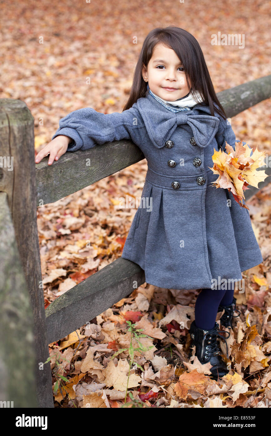 Little girl with autumn leaves in an autumn park Stock Photo - Alamy