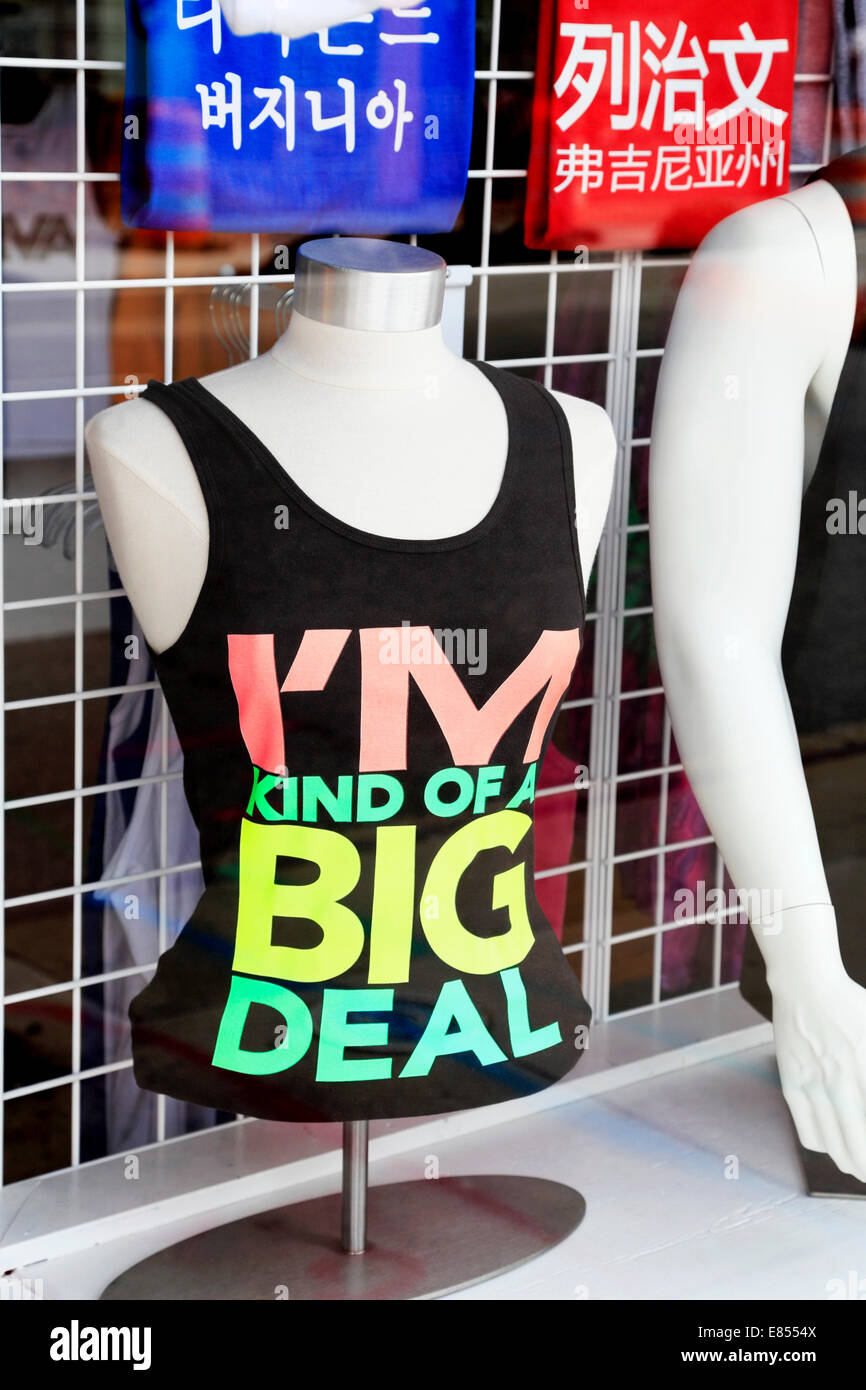 Storefront window display with tank top saying 'I'm kind of a big deal' illustrating the concept 'It's all about me' Stock Photo