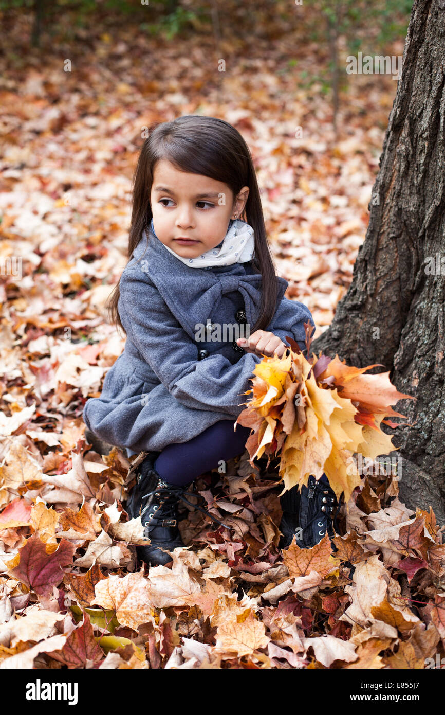 little girl in autumn park Stock Photo - Alamy