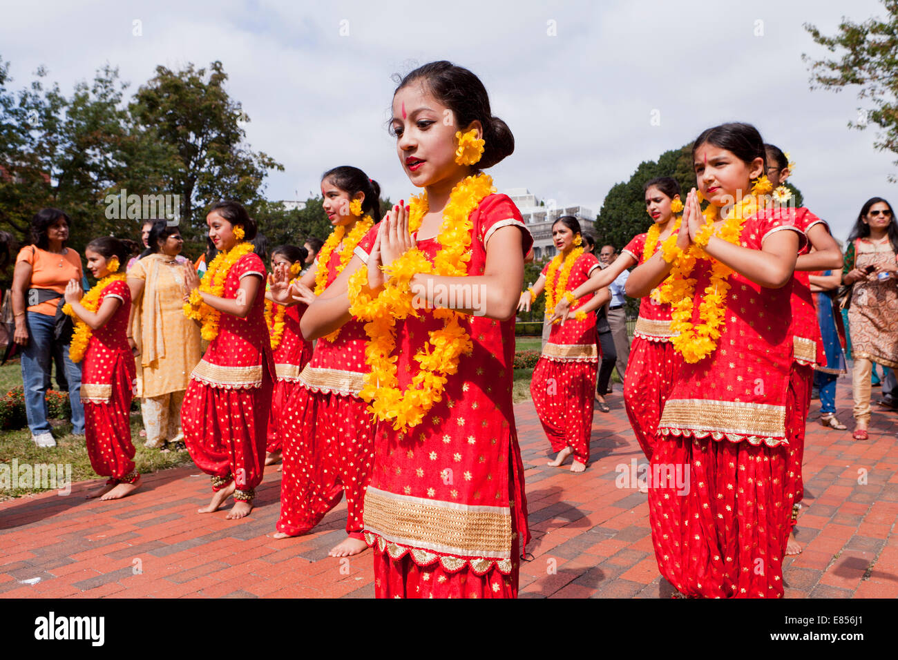 Classical Odissi Indian dance performance by girls at cultural event - USA Stock Photo
