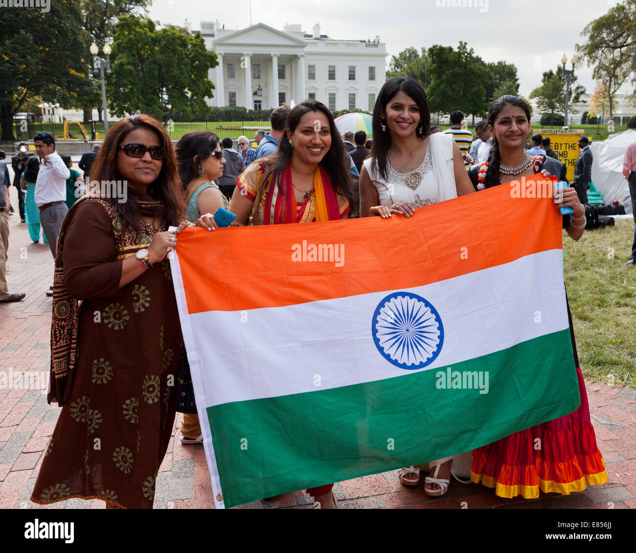 Women holding Indian state flag - USA Stock Photo