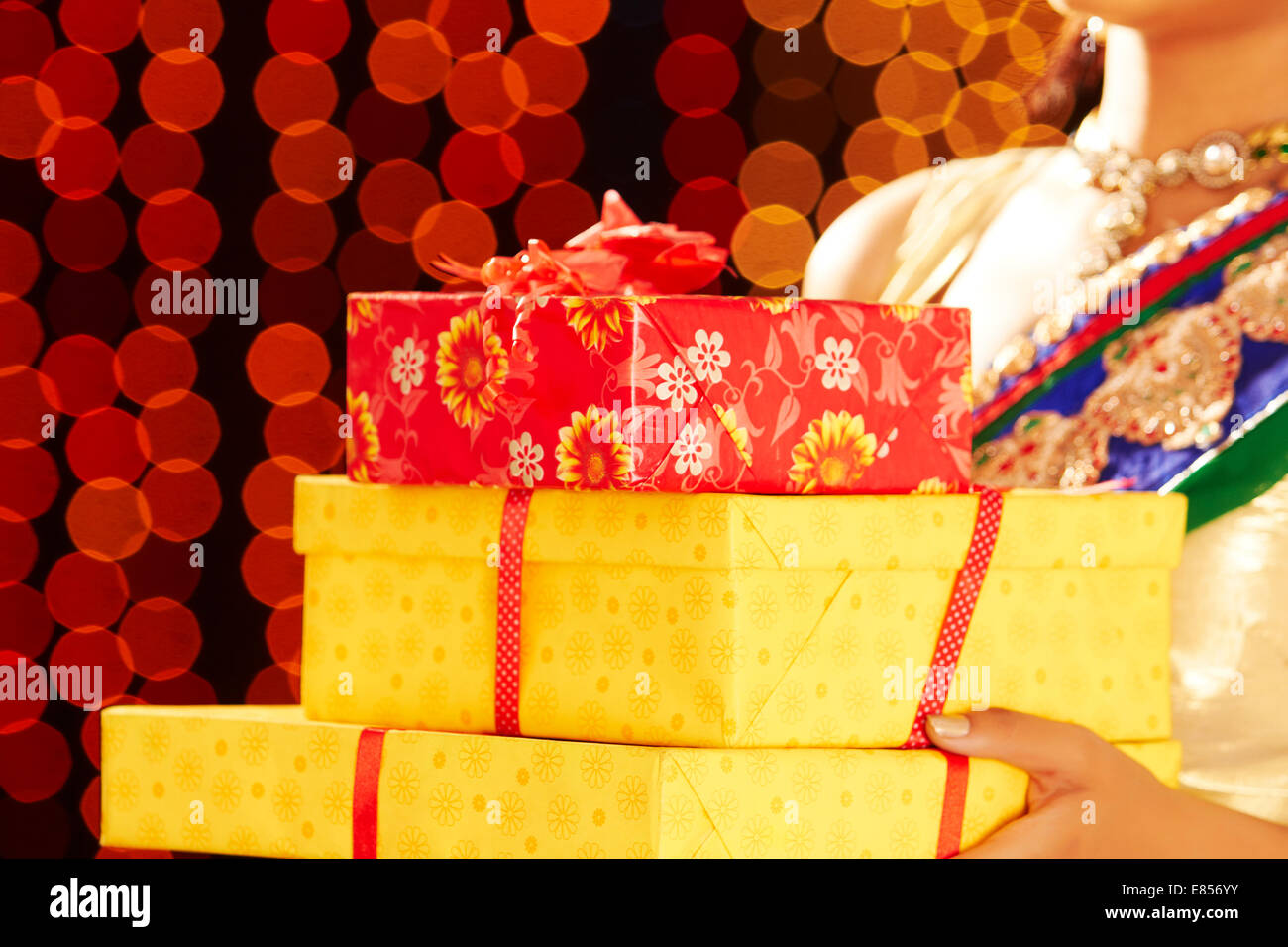 Indian beautiful ladies surprise gift hires stock photography and