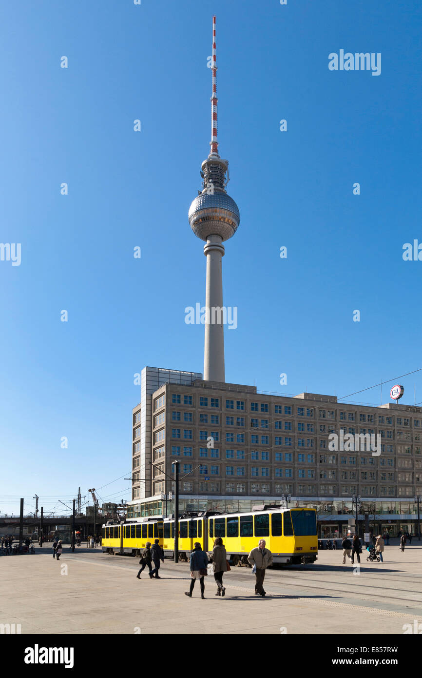 TV Tower and that Berolinahaus at Alexanderplatz square, Mitte borough, Berlin, Germany Stock Photo